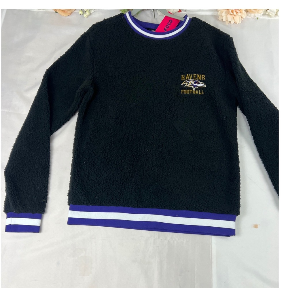 FOCO NFL Baltimore Ravens Mens Sherpa Fleece Sweatshirt Black Purple M New